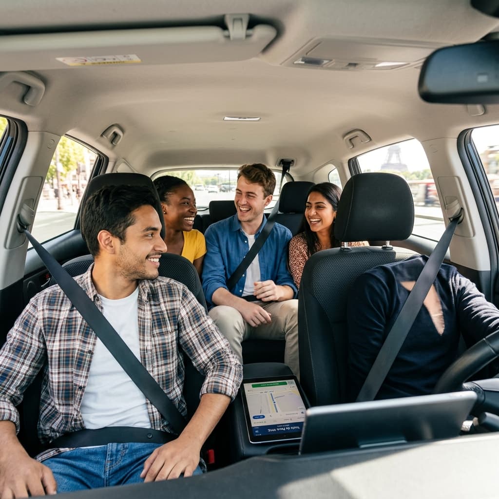 Four passengers sharing a single vehicle during their ride